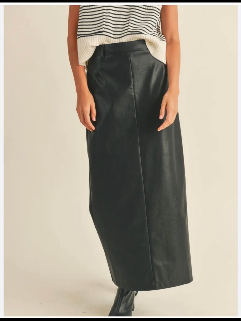 Vintage Black Leather Maxi Skirt - Women